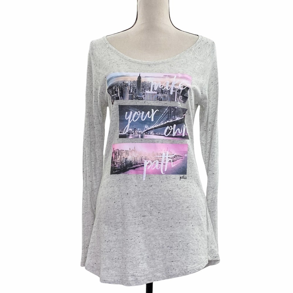 JUSTICE Girl's Gray Inspirational Graphic Long Sleeve High Low T-Shirt - Picture 2 of 12